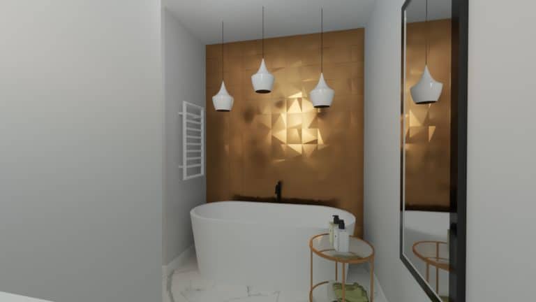 Architekt Wnętrz Warszawa ➜ Gdańsk ➜ PROJEKTY Wnętrz Warszawa Mazowieckie ➜ projekty wnętrz,metamorfoza wnętrz,aranżacja kuchni z salonem zdjęcia,projektant łazienek,architekt wnętrz Łazienka z pięknym złotym motywem