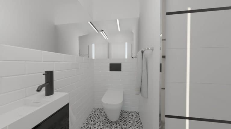 Architekt Wnętrz Warszawa ➜ Gdańsk ➜ PROJEKTY Wnętrz Warszawa Mazowieckie ➜ projekty wnętrz,metamorfoza wnętrz,aranżacja kuchni z salonem zdjęcia,projektant łazienek,architekt wnętrz Biała toaleta ze wzorzystą podłogą