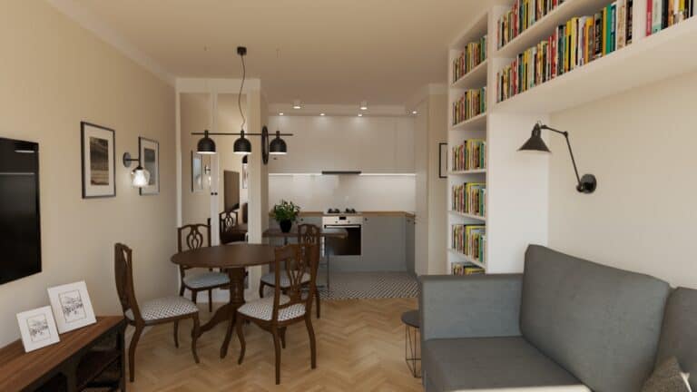 Architekt Wnętrz Warszawa ➜ Gdańsk ➜ PROJEKTY Wnętrz Warszawa Mazowieckie ➜ projekty wnętrz,metamorfoza wnętrz,aranżacja kuchni z salonem zdjęcia,projektant łazienek,architekt wnętrz Kuchnia z salonem w stylu retro