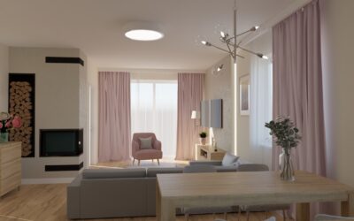 Architekt Wnętrz Warszawa ➜ Gdańsk ➜ PROJEKTY Wnętrz Warszawa Mazowieckie ➜ projekty wnętrz,metamorfoza wnętrz,aranżacja kuchni z salonem zdjęcia,projektant łazienek,architekt wnętrz Salon z różowym akcentem otwarty na kuchnię
