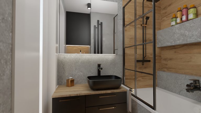 Architekt Wnętrz Warszawa ➜ Gdańsk ➜ PROJEKTY Wnętrz Warszawa Mazowieckie ➜ projekty wnętrz,metamorfoza wnętrz,aranżacja kuchni z salonem zdjęcia,projektant łazienek,architekt wnętrz Łazienka kamień z czernią